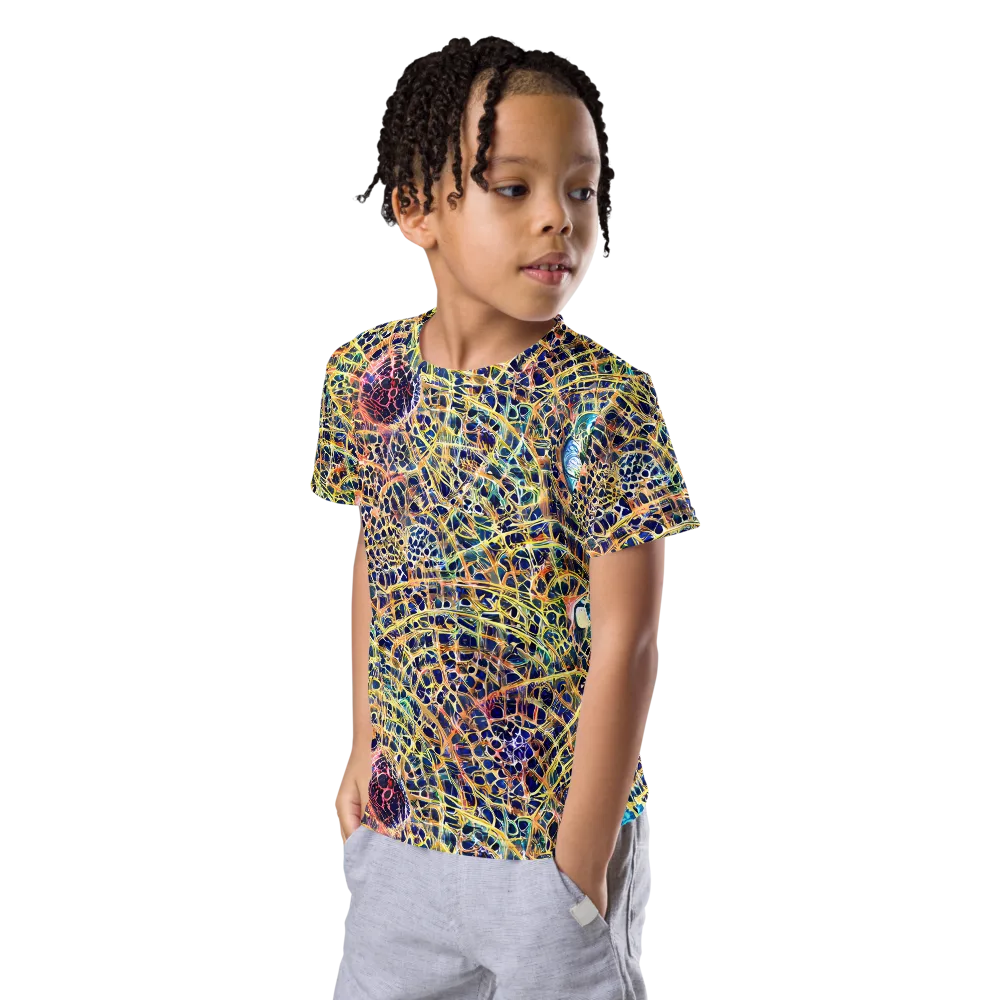 Kaleidoscopic Circuit on Kids Crew Neck T-Shirt — Left Front