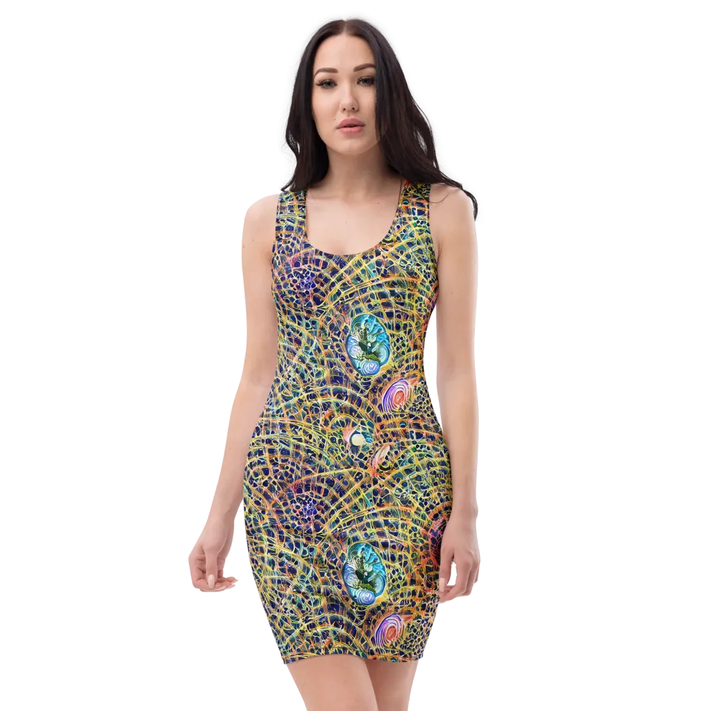 Kaleidoscopic Circuit on Bodycon Dress — Front