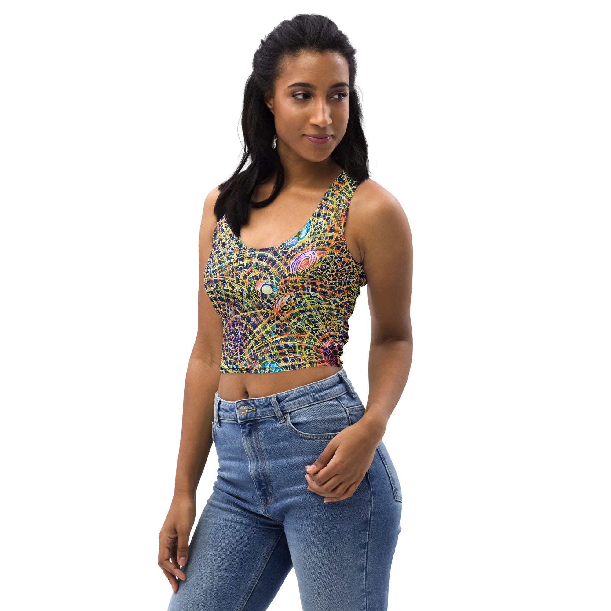 Kaleidoscopic Circuit on Crop Top — Left Front
