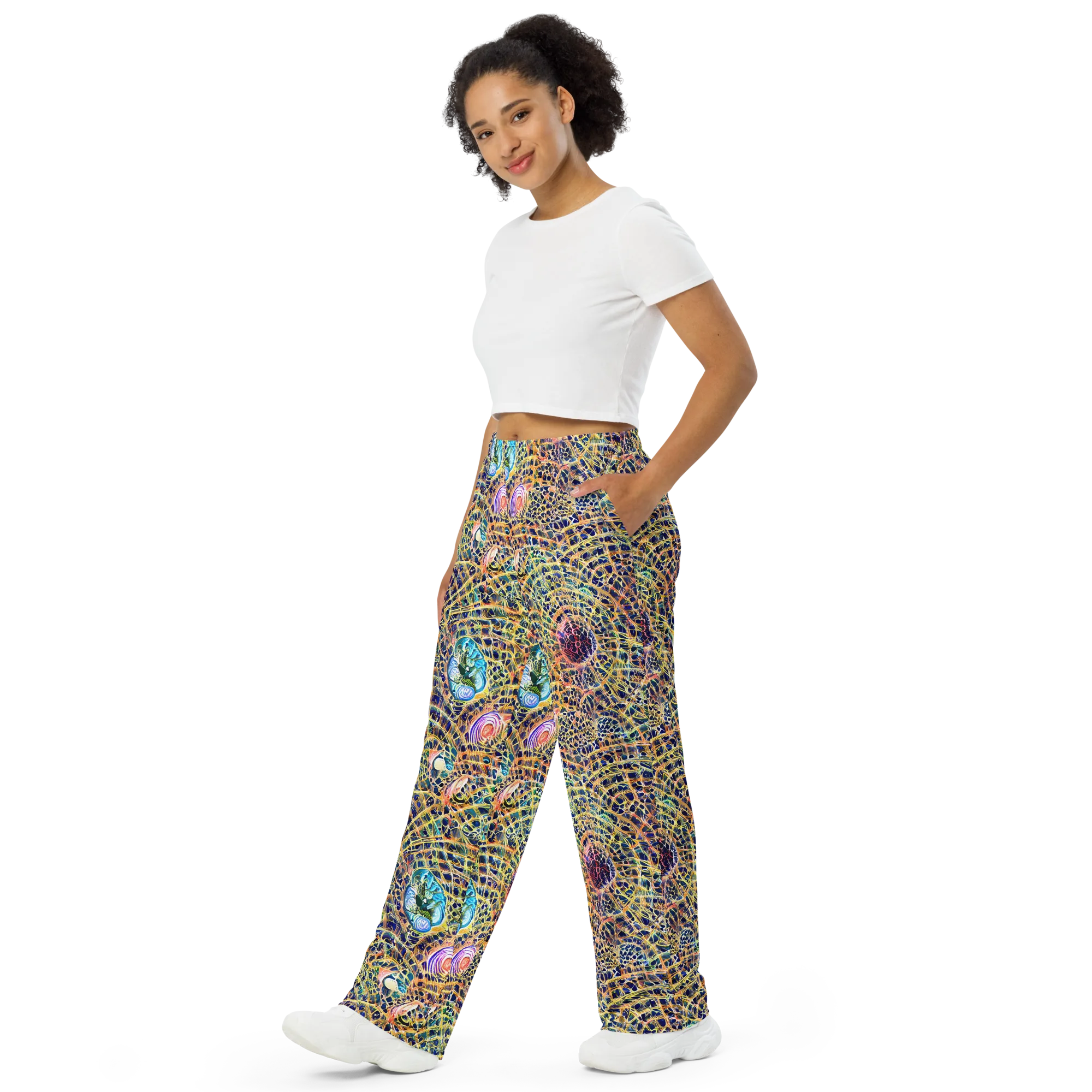Kaleidoscopic Circuit on Wide-Leg Pants — Left Front
