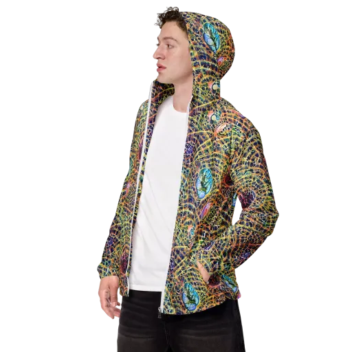 Kaleidoscopic Circuit on a Men's Windbreaker