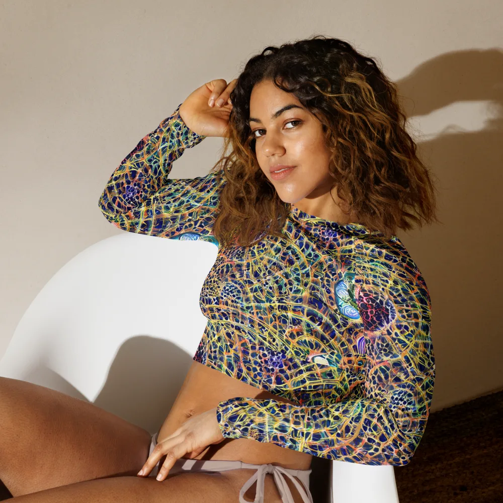 Kaleidoscopic Circuit on Long Sleeve Crop Top — Left Front