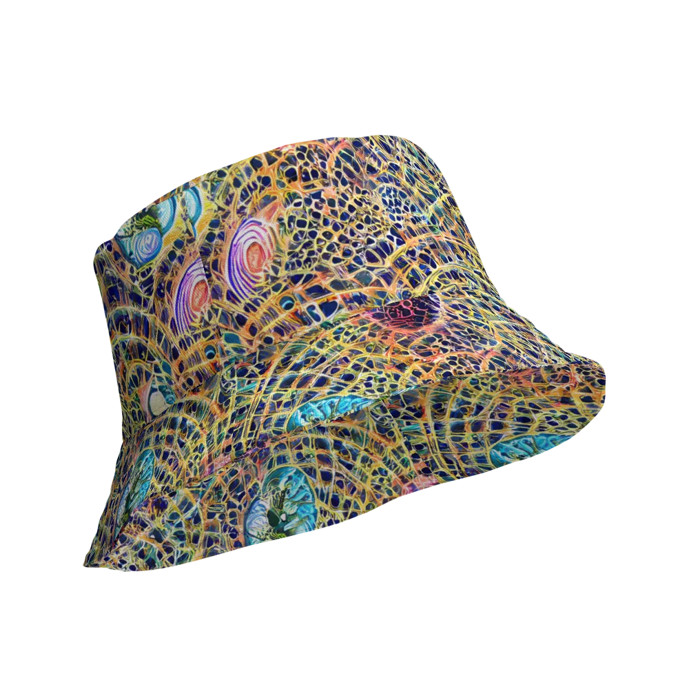 Kaleidoscopic Circuit on Reversible Bucket Hat — Product details Outside