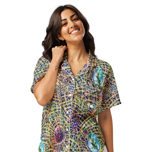 Kaleidoscopic Circuit on a Women's Short Sleeve Pajama Top