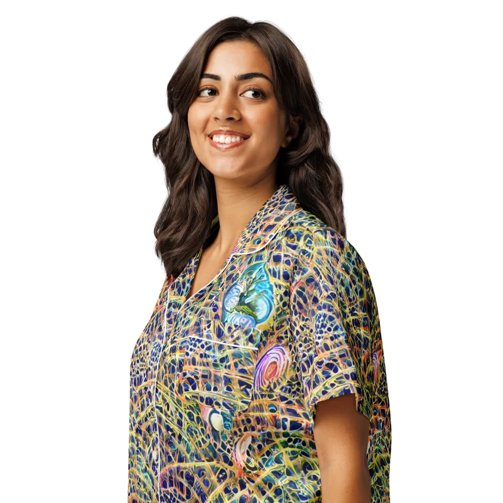 Kaleidoscopic Circuit on Women's Short Sleeve Pajama Top — Left Front