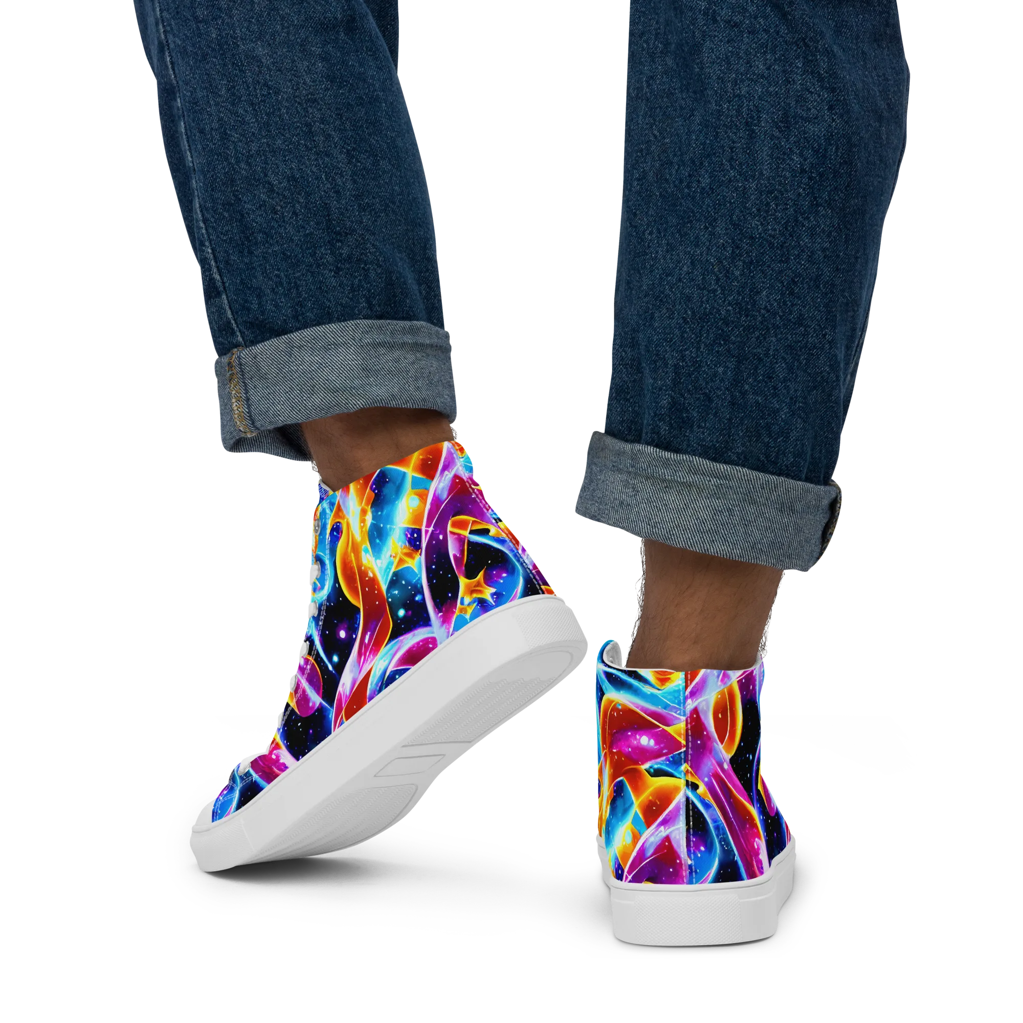 Radiant Gravity on Men's High Top Canvas Shoes — Back