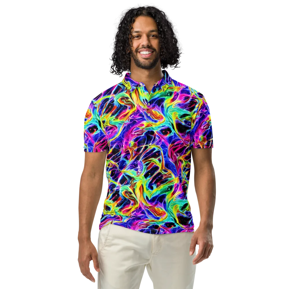 Galaxy On Fire on Men's Slim Fit Polo Shirt — Front