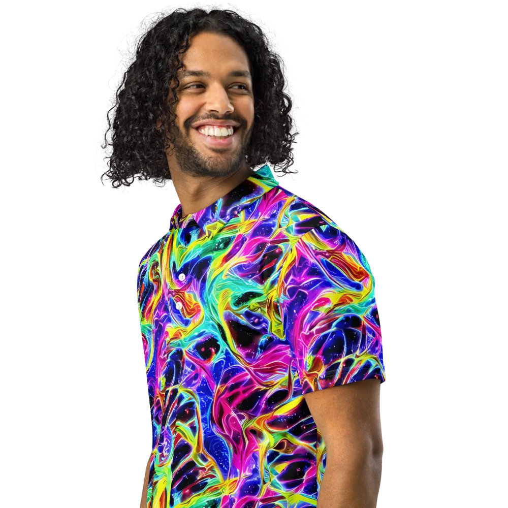 Galaxy On Fire on Men's Slim Fit Polo Shirt — Left Front