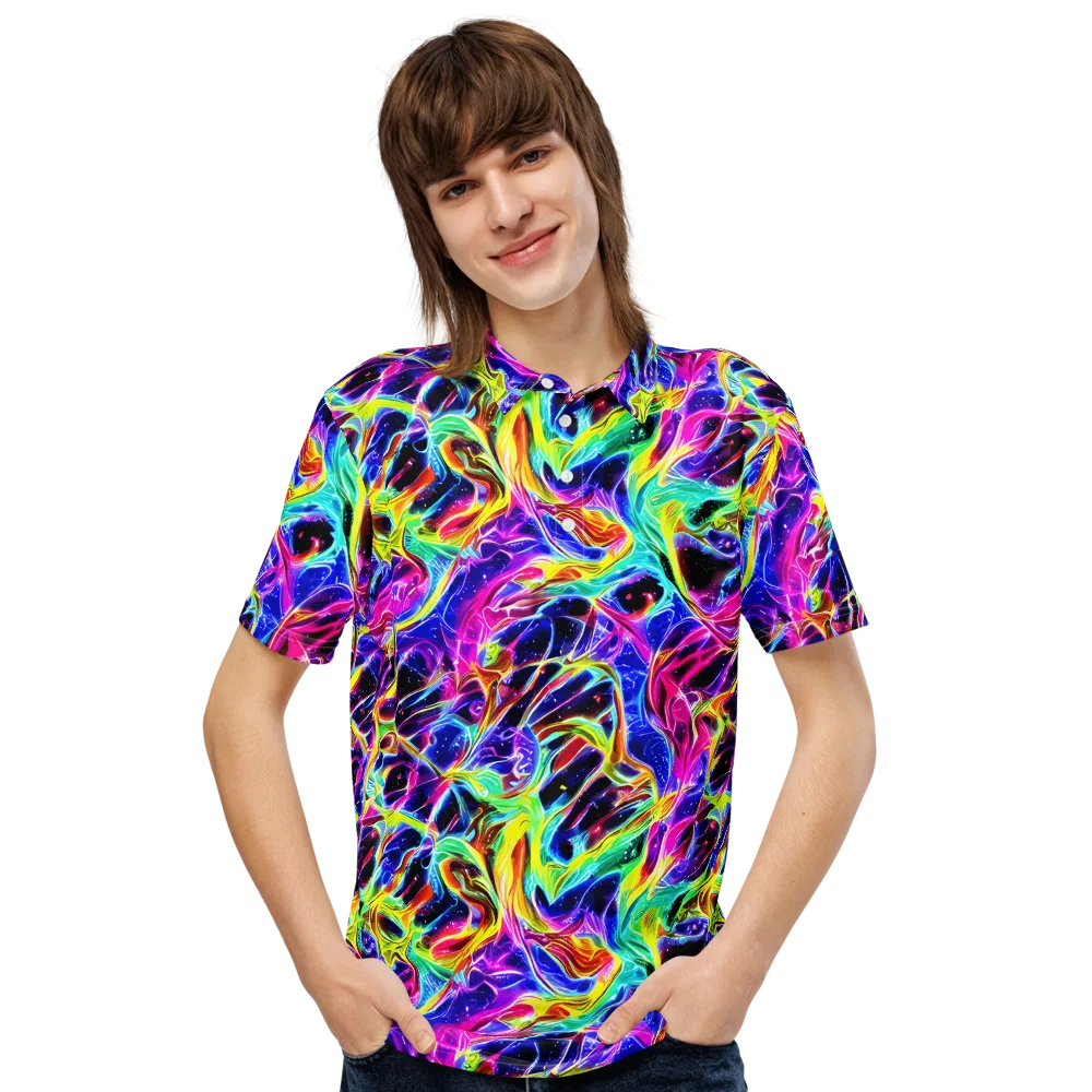 Galaxy On Fire on Men's Slim Fit Polo Shirt — Front