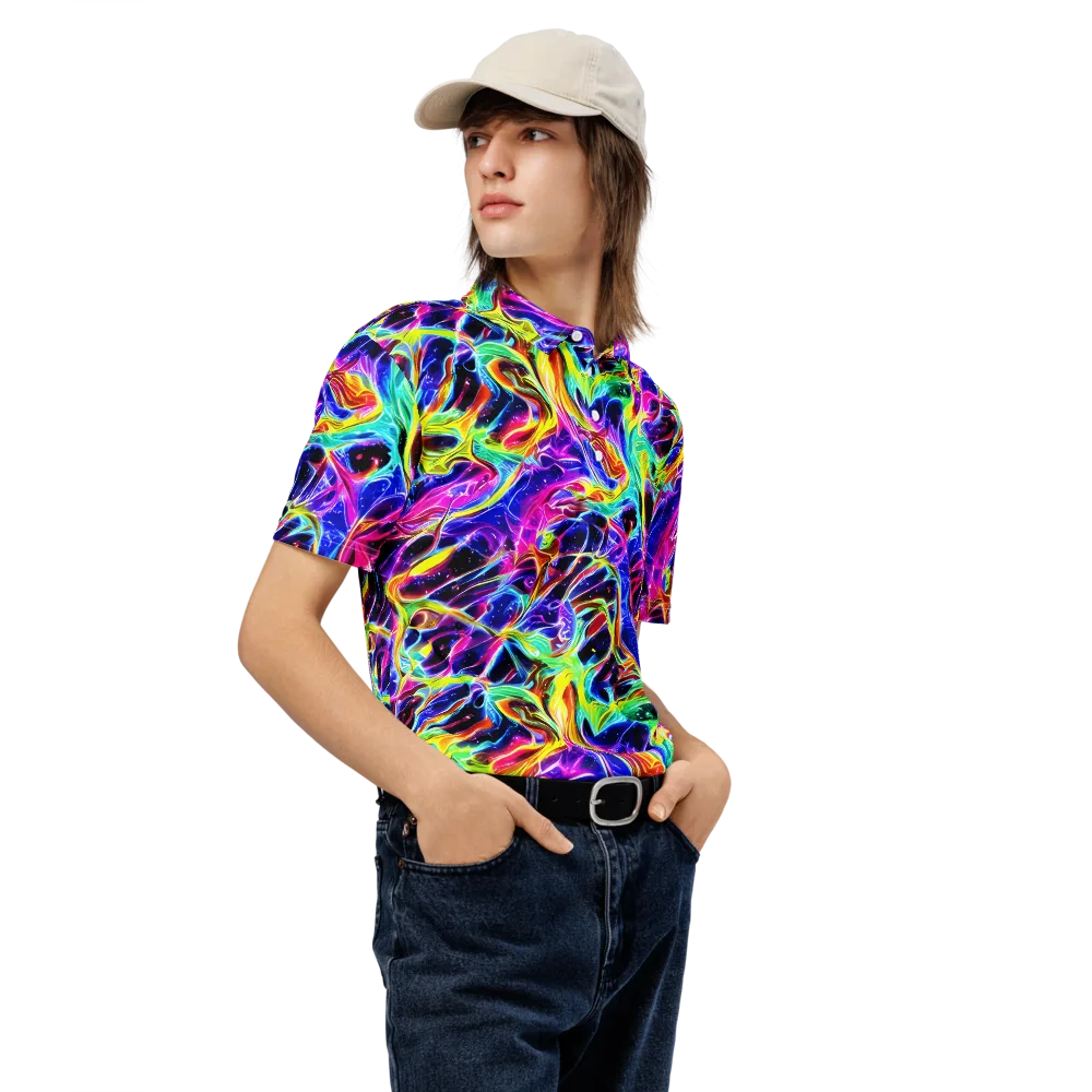 Galaxy On Fire on Men's Slim Fit Polo Shirt — Right Front