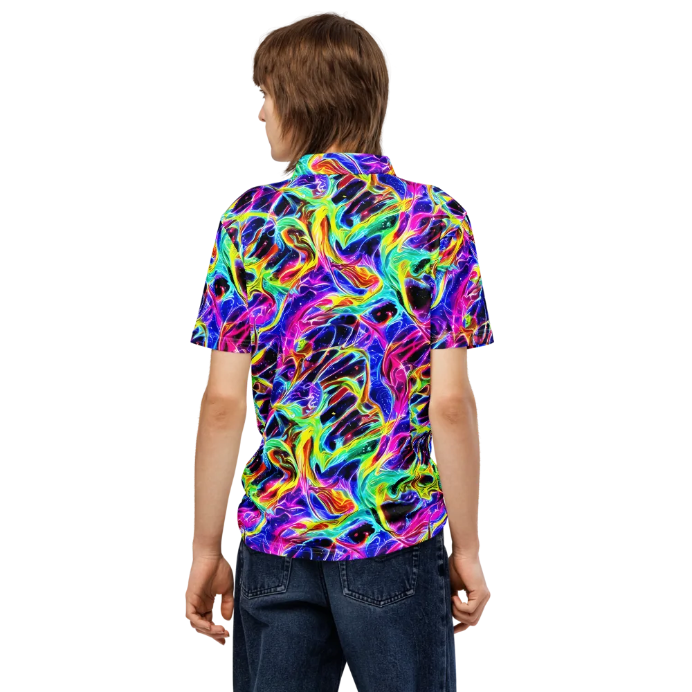 Galaxy On Fire on Men's Slim Fit Polo Shirt — Back