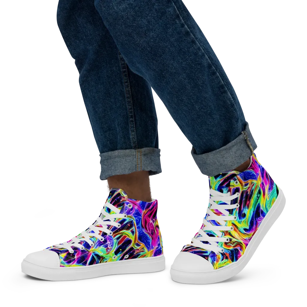 Galaxy On Fire on Men's High Top Canvas Shoes — Left