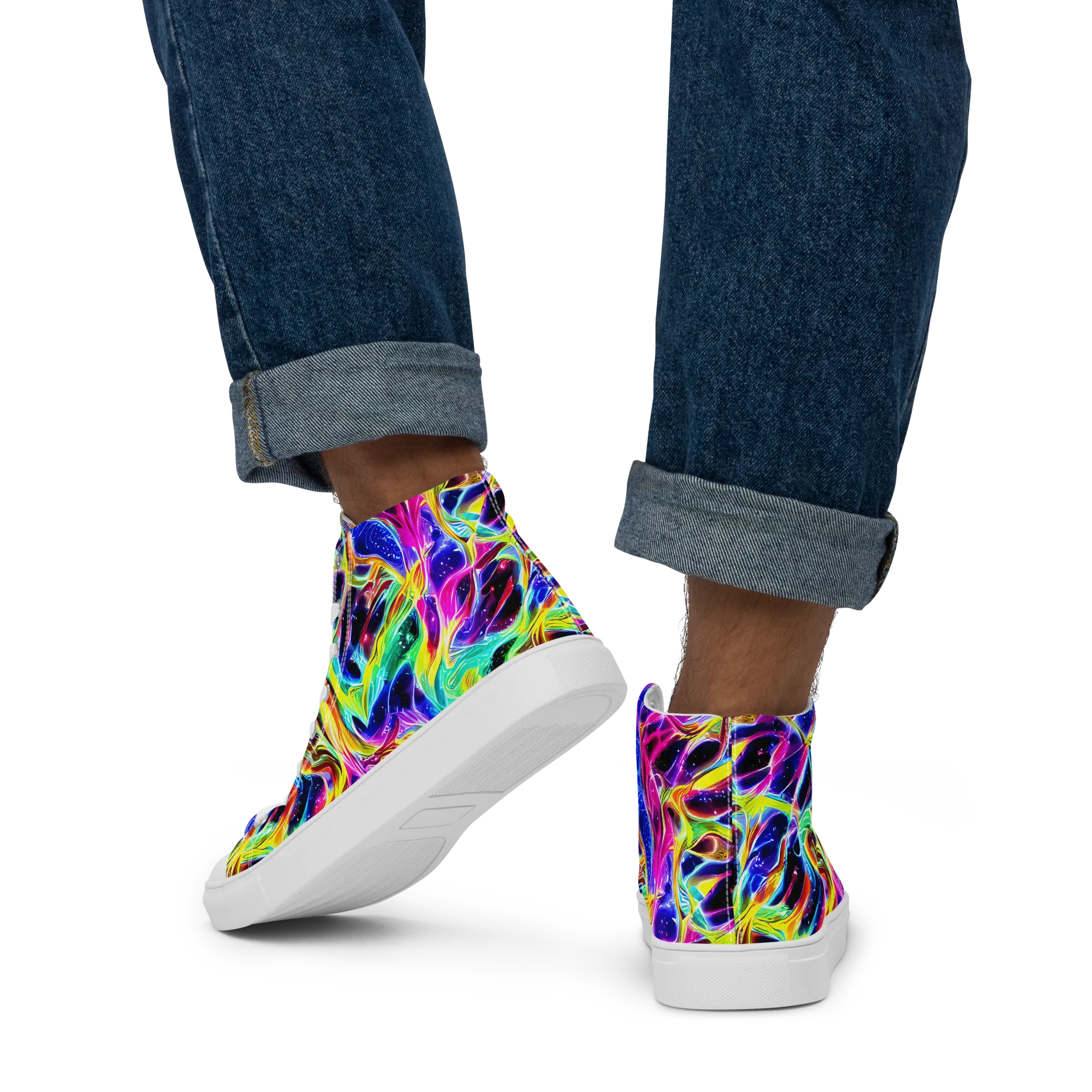 Galaxy On Fire on Men's High Top Canvas Shoes — Back