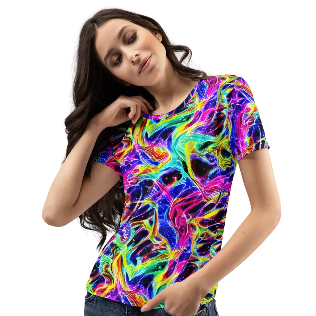 Galaxy On Fire on Women's Crew Neck T-Shirt — Left Front