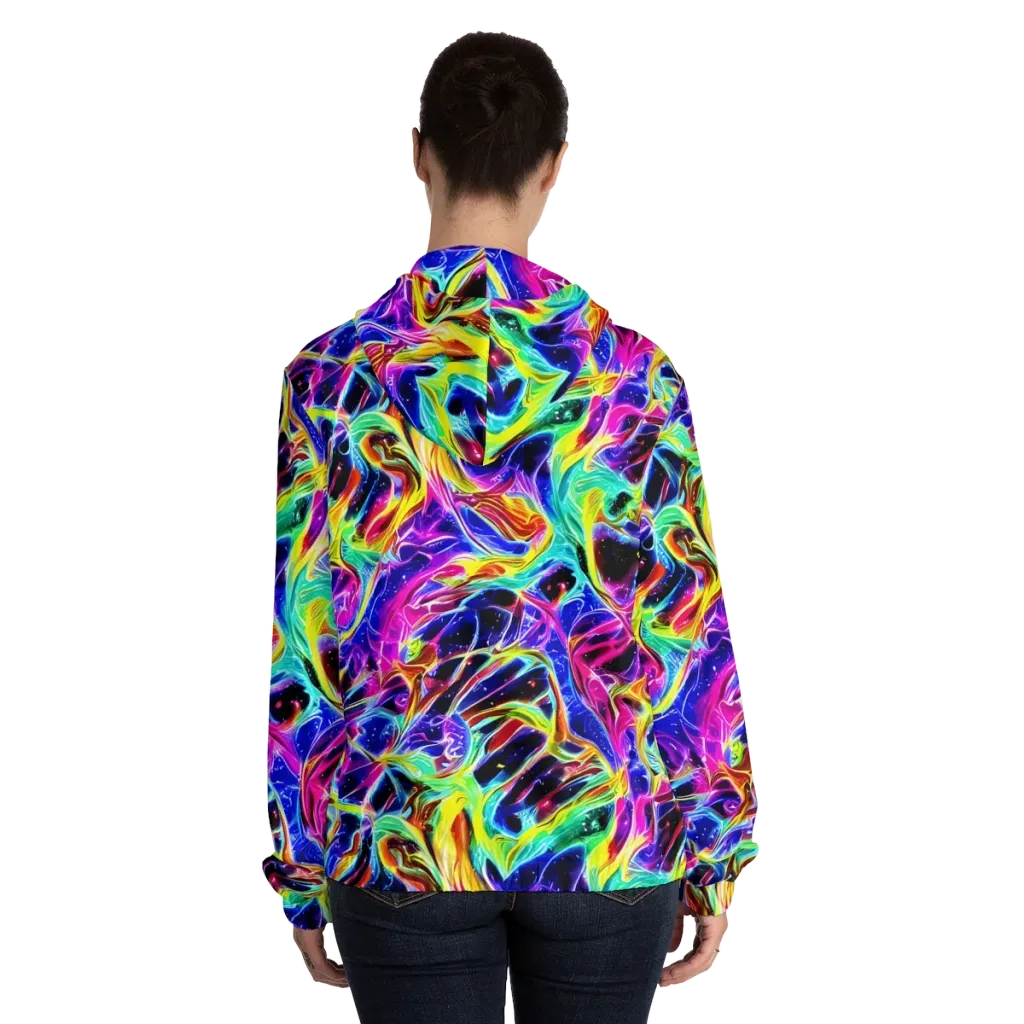 Galaxy On Fire on Women's Full-Zip Hoodie — Back On Person