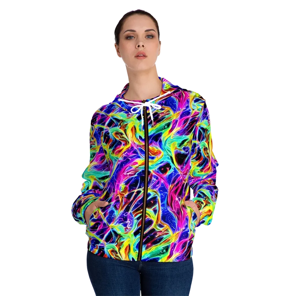Galaxy On Fire on Women's Full-Zip Hoodie — Front On Person