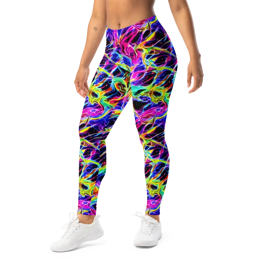 Galaxy On Fire on Leggings — Left Front