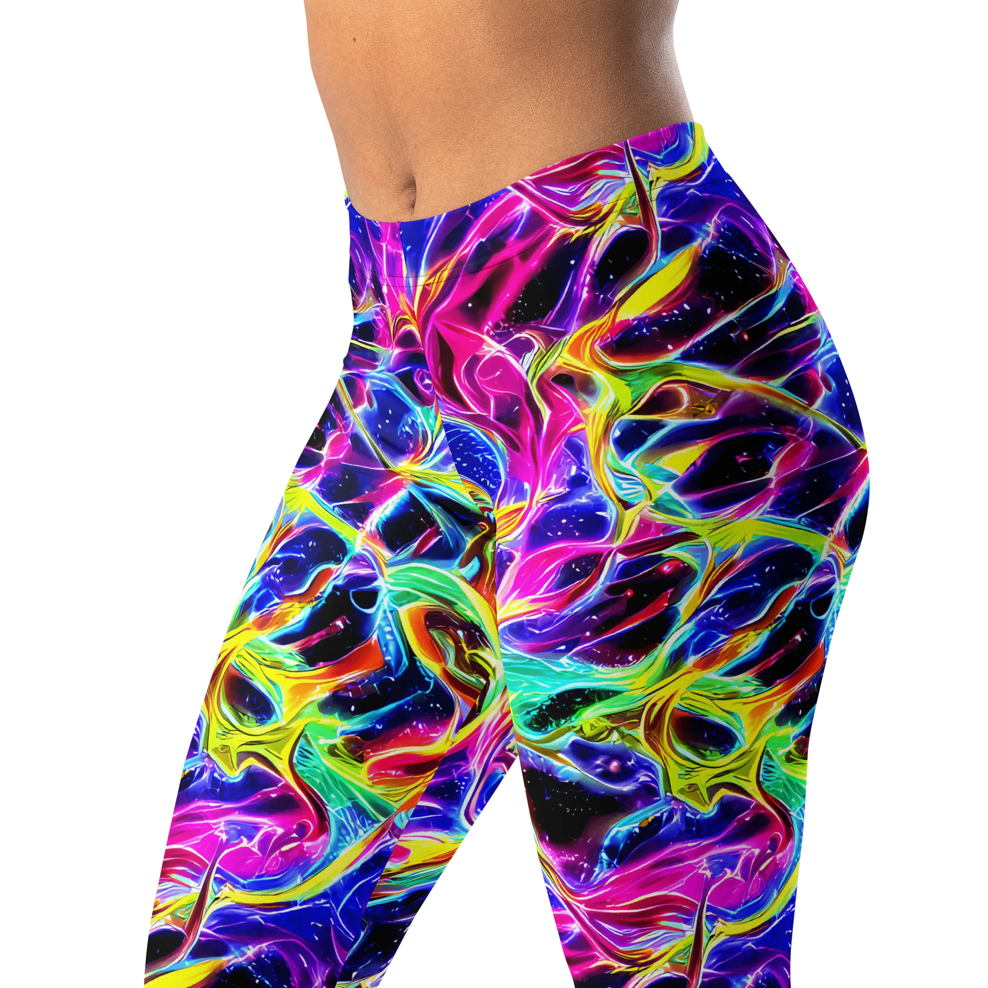Galaxy On Fire on Leggings — Left Front