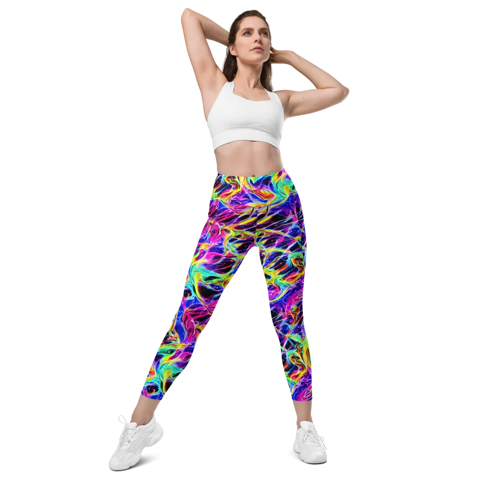 Galaxy On Fire on Leggings with Pockets — Front