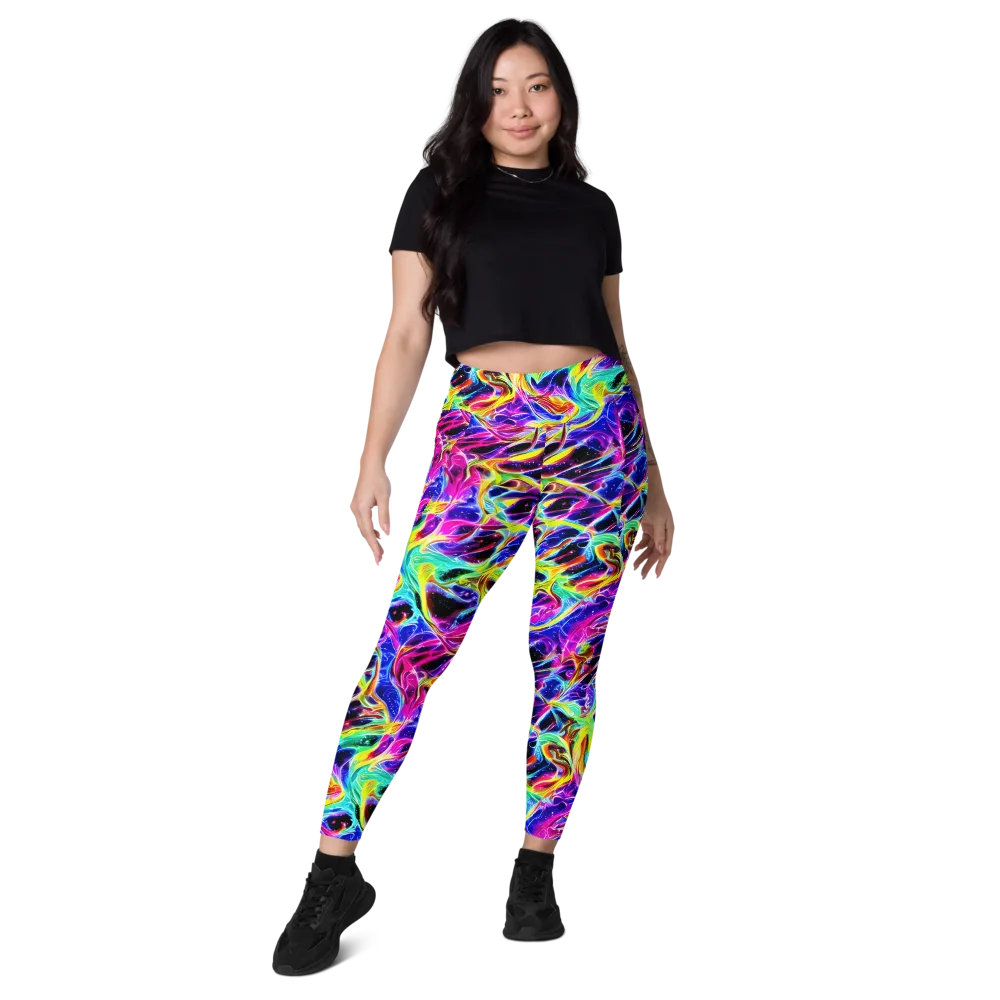 Galaxy On Fire on Leggings with Pockets — Front