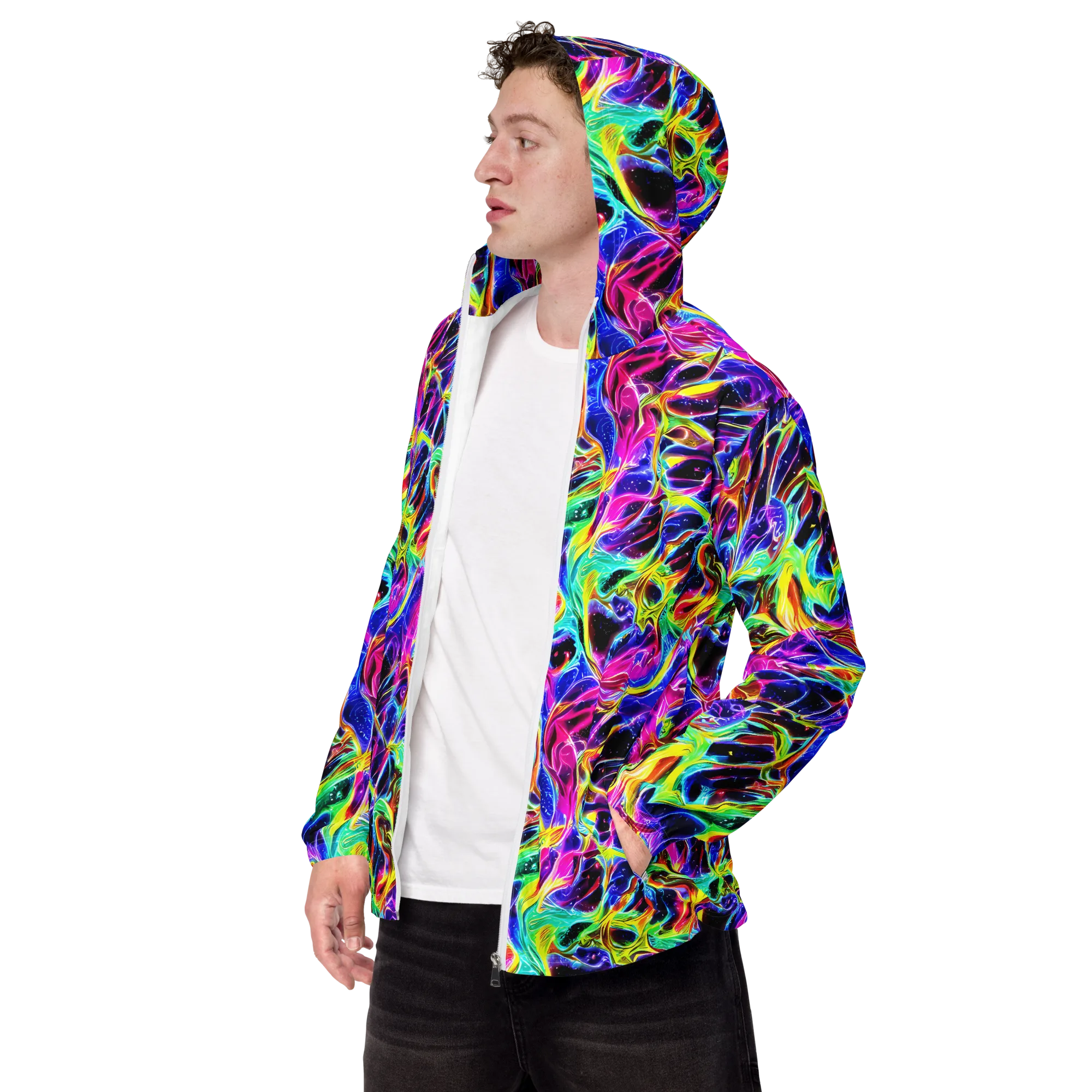 Galaxy On Fire on Men's Windbreaker — Left Front