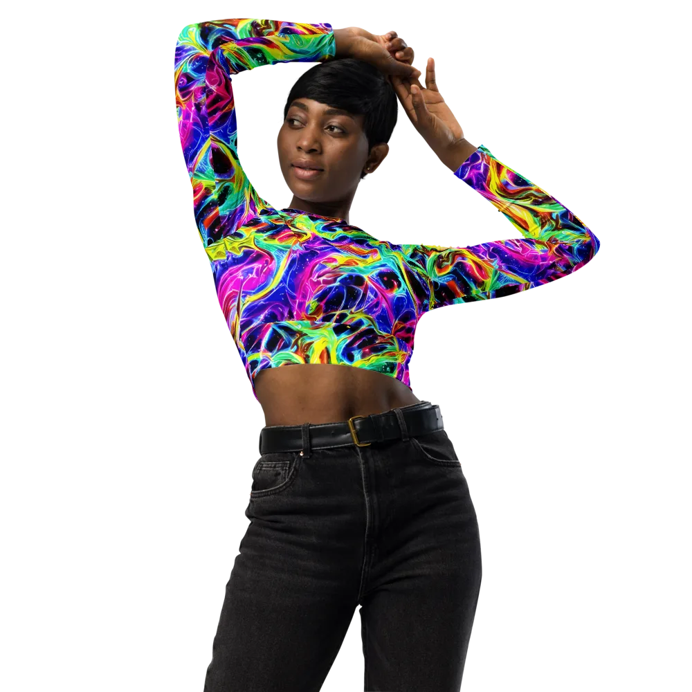 Galaxy On Fire on Long Sleeve Crop Top — Front