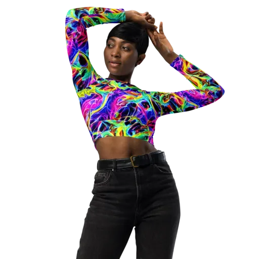 Galaxy On Fire on a Long Sleeve Crop Top