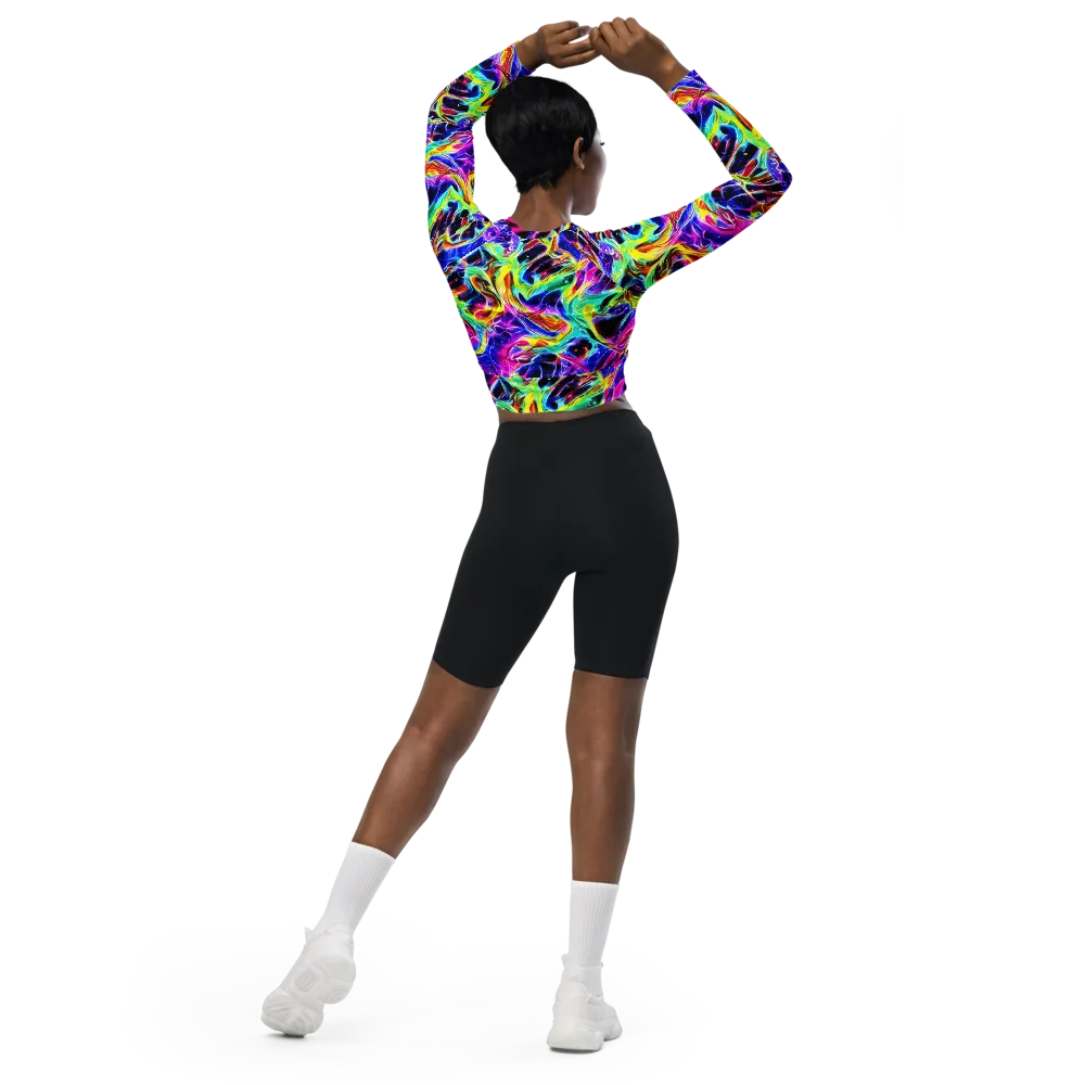 Galaxy On Fire on Long Sleeve Crop Top — Back