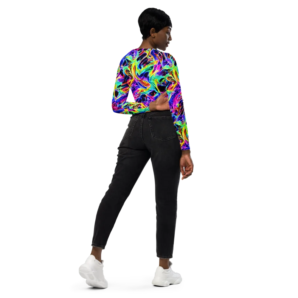 Galaxy On Fire on Long Sleeve Crop Top — Right Back