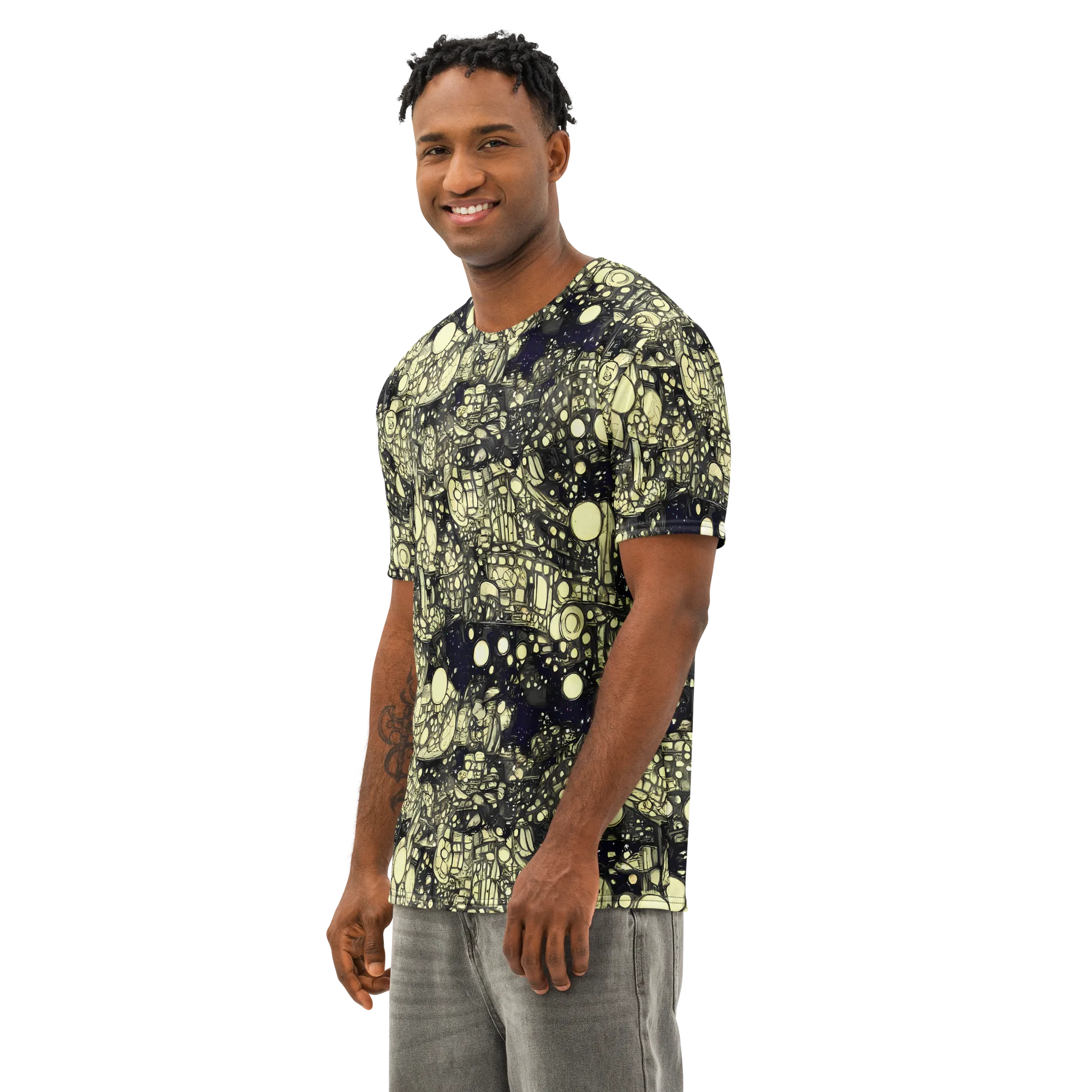 Nocturne Matrix on Men's Cotton Crew Neck T-Shirt — Left Front