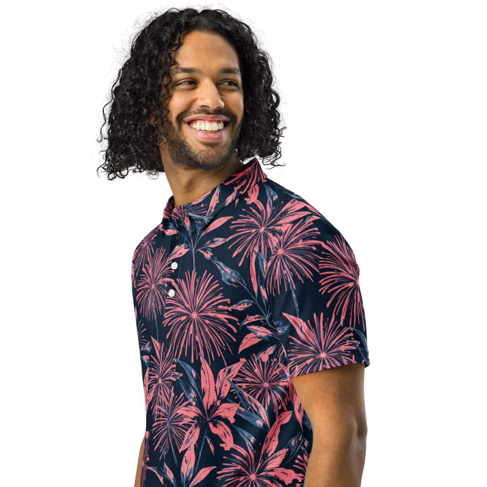 Midnight Firework on Men's Slim Fit Polo Shirt — Left Front