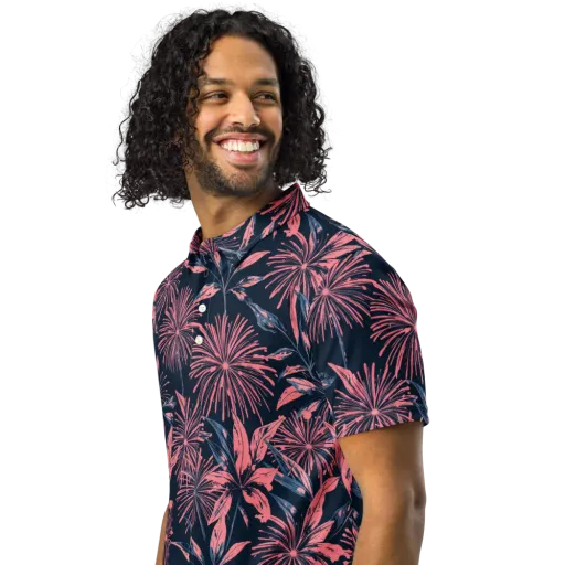 Midnight Firework on a Men's Slim Fit Polo Shirt