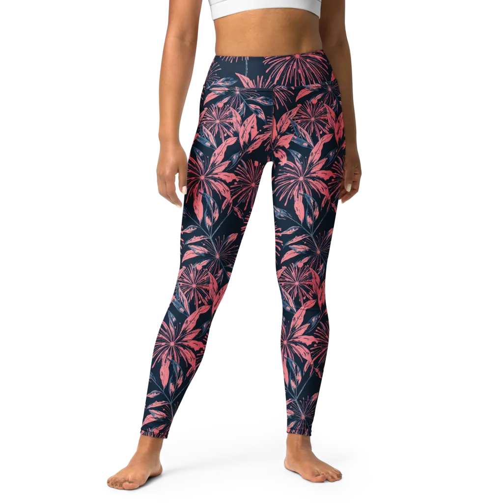 Midnight Firework on Yoga Leggings — Front