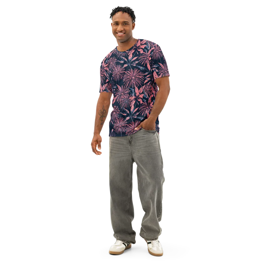 Midnight Firework on Men's Cotton Crew Neck T-Shirt — Front