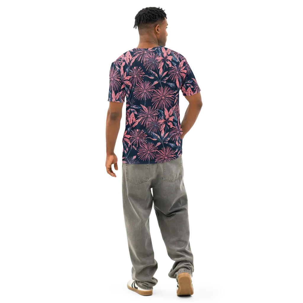 Midnight Firework on Men's Cotton Crew Neck T-Shirt — Back
