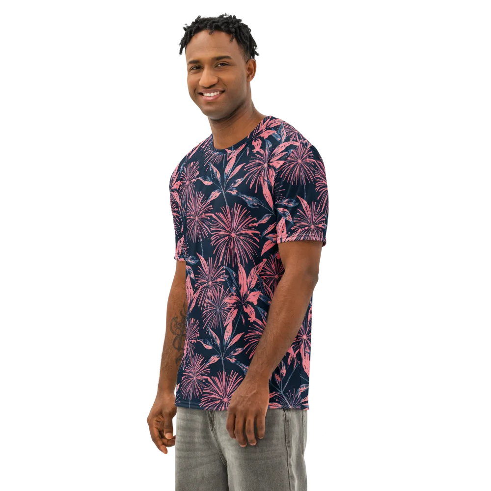 Midnight Firework on Men's Cotton Crew Neck T-Shirt — Left Front