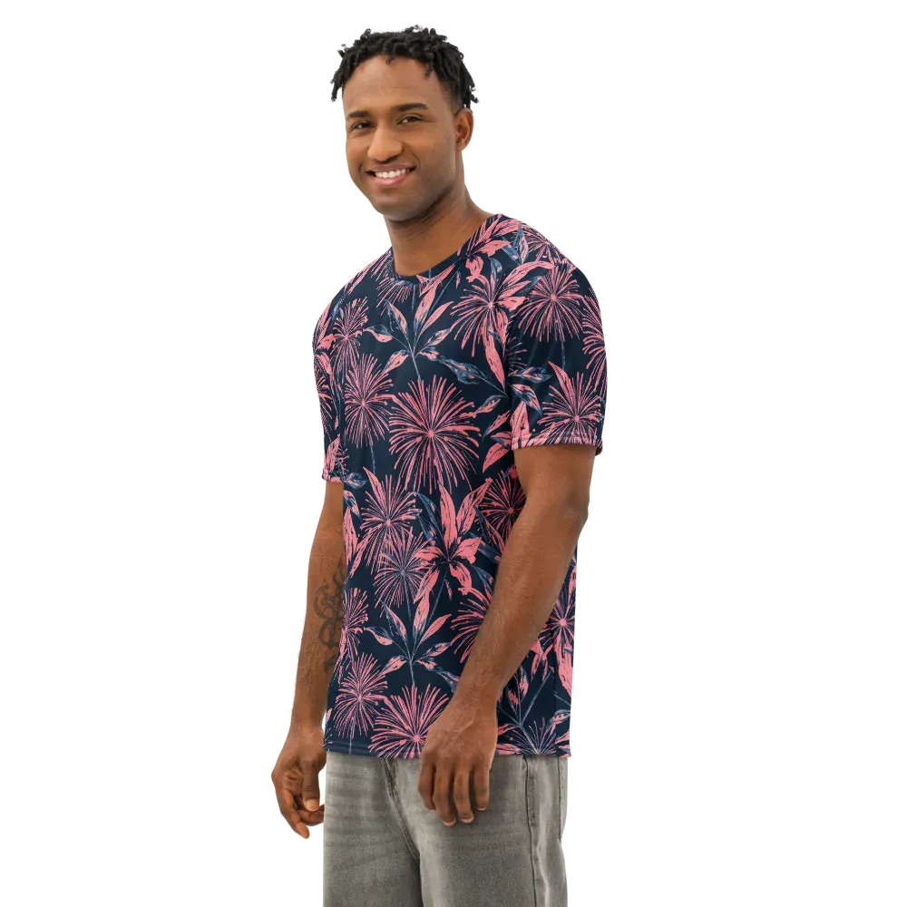 Midnight Firework Men's Cotton Crew Neck T-Shirt on model