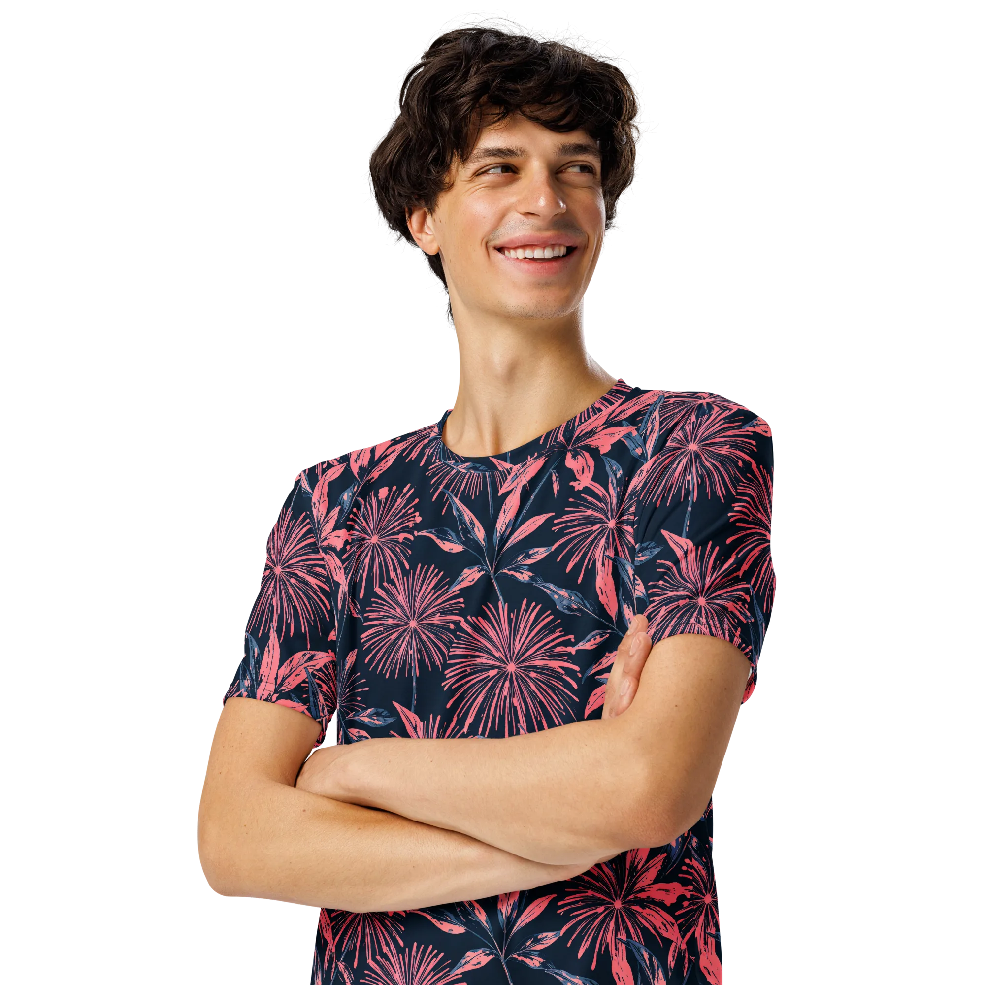 Midnight Firework on Men's Crew Neck T-Shirt — Left Front