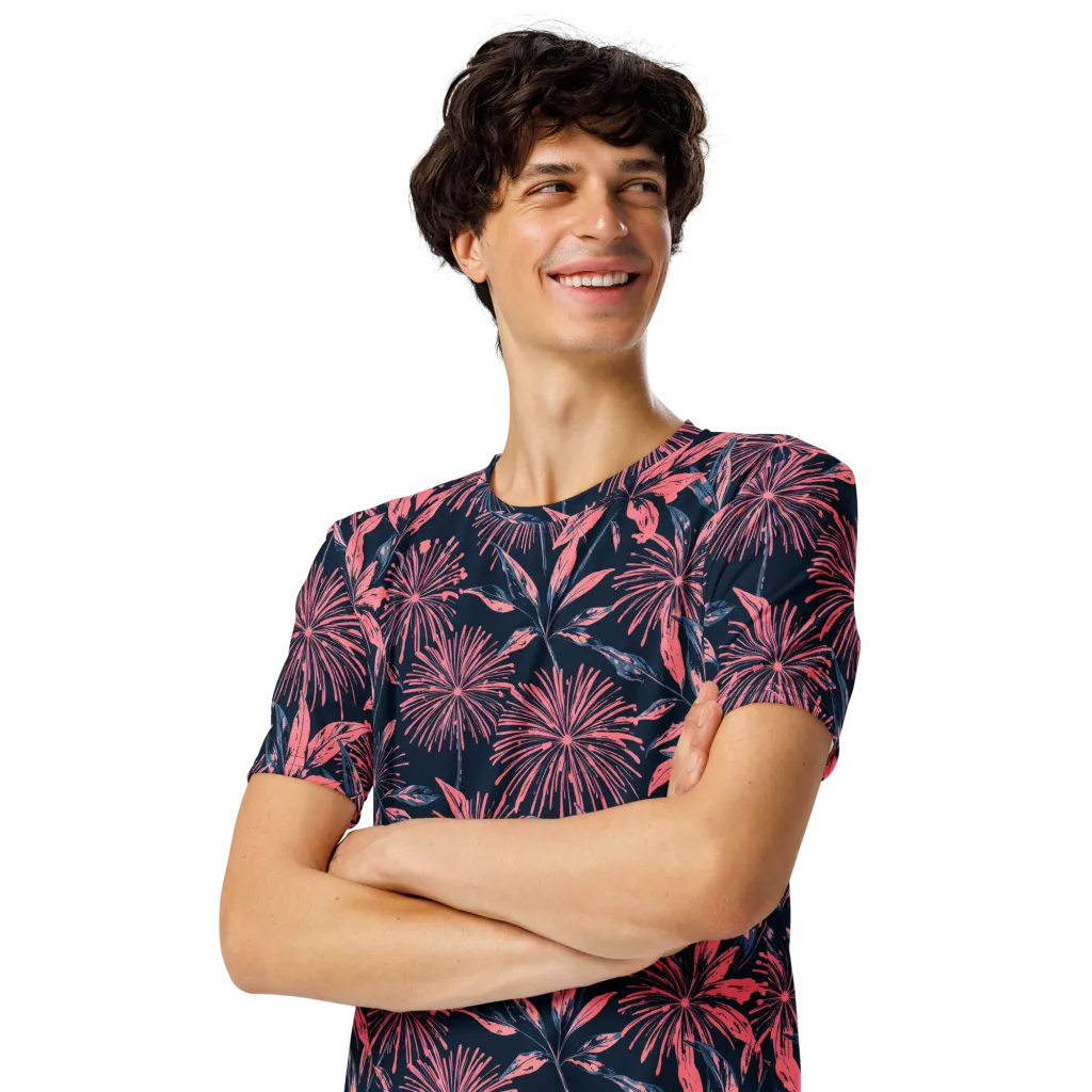 Midnight Firework on Men's Crew Neck T-Shirt — Left Front