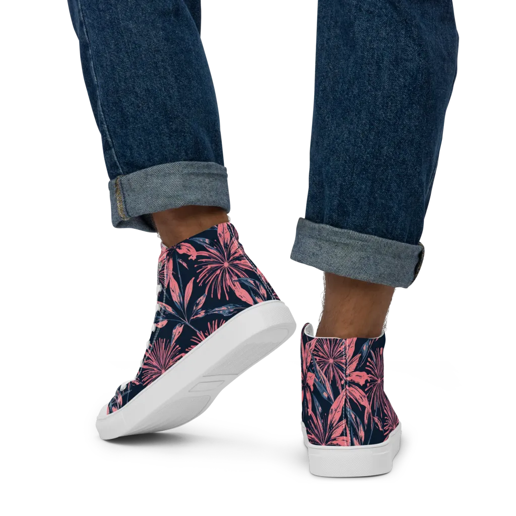 Midnight Firework on Men's High Top Canvas Shoes — Back