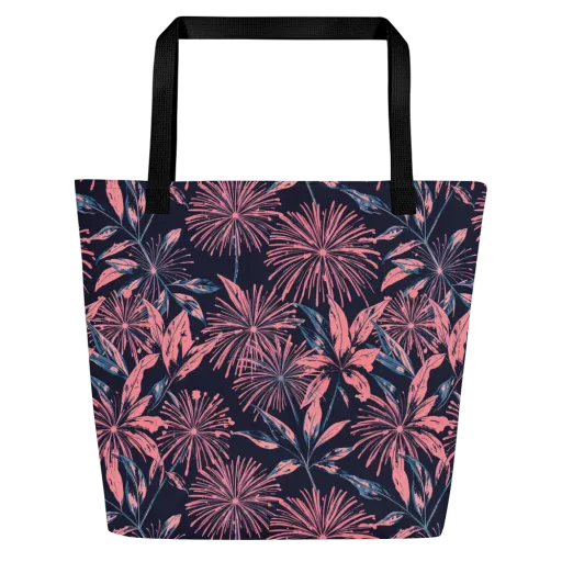Midnight Firework on a Large Tote Bag W/ Pocket