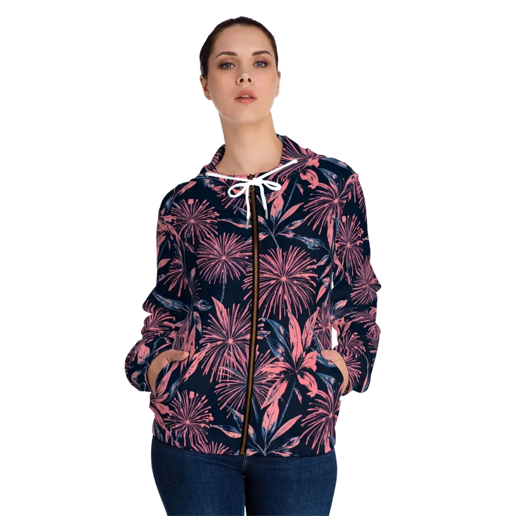 Midnight Firework on Women's Full-Zip Hoodie — Front On Person