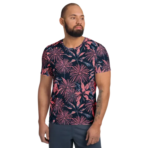 Midnight Firework on a Men's Athletic T-Shirt