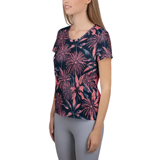 Midnight Firework on a Women's Athletic T-Shirt