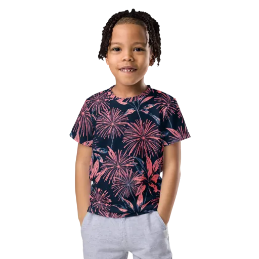 Midnight Firework on a Kids Crew Neck T-Shirt