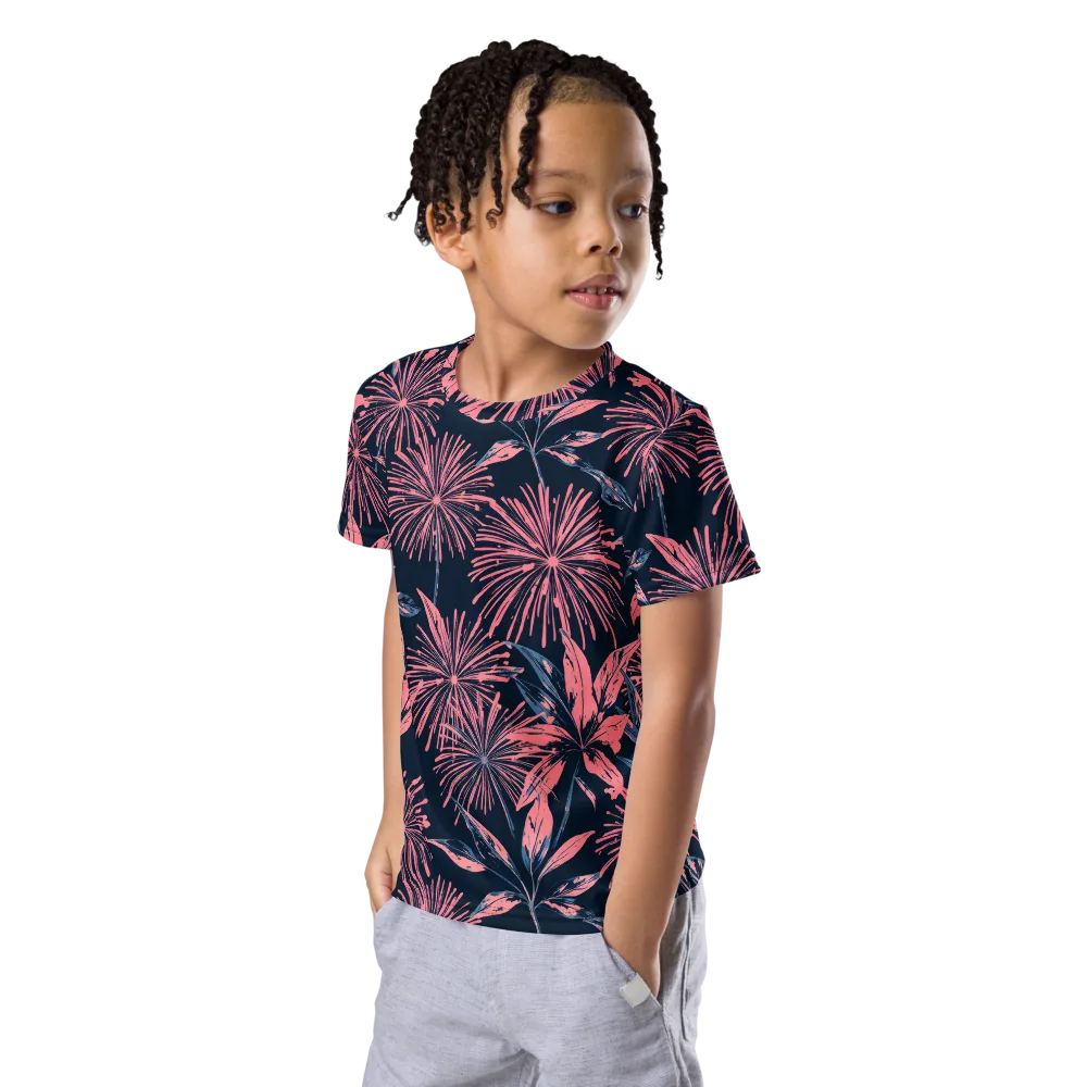 Midnight Firework on Kids Crew Neck T-Shirt — Left Front