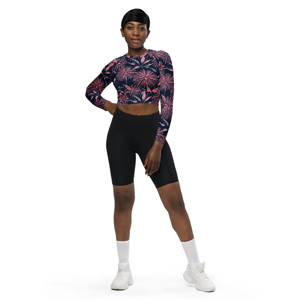 Midnight Firework on Long Sleeve Crop Top — Front