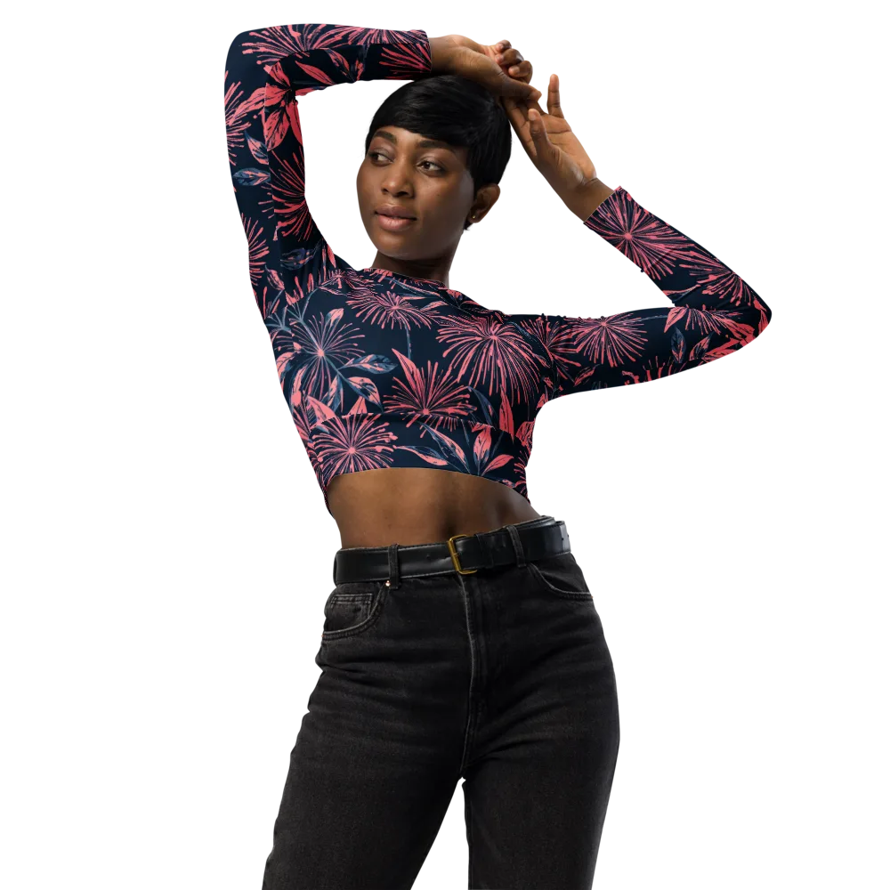 Midnight Firework on Long Sleeve Crop Top — Front