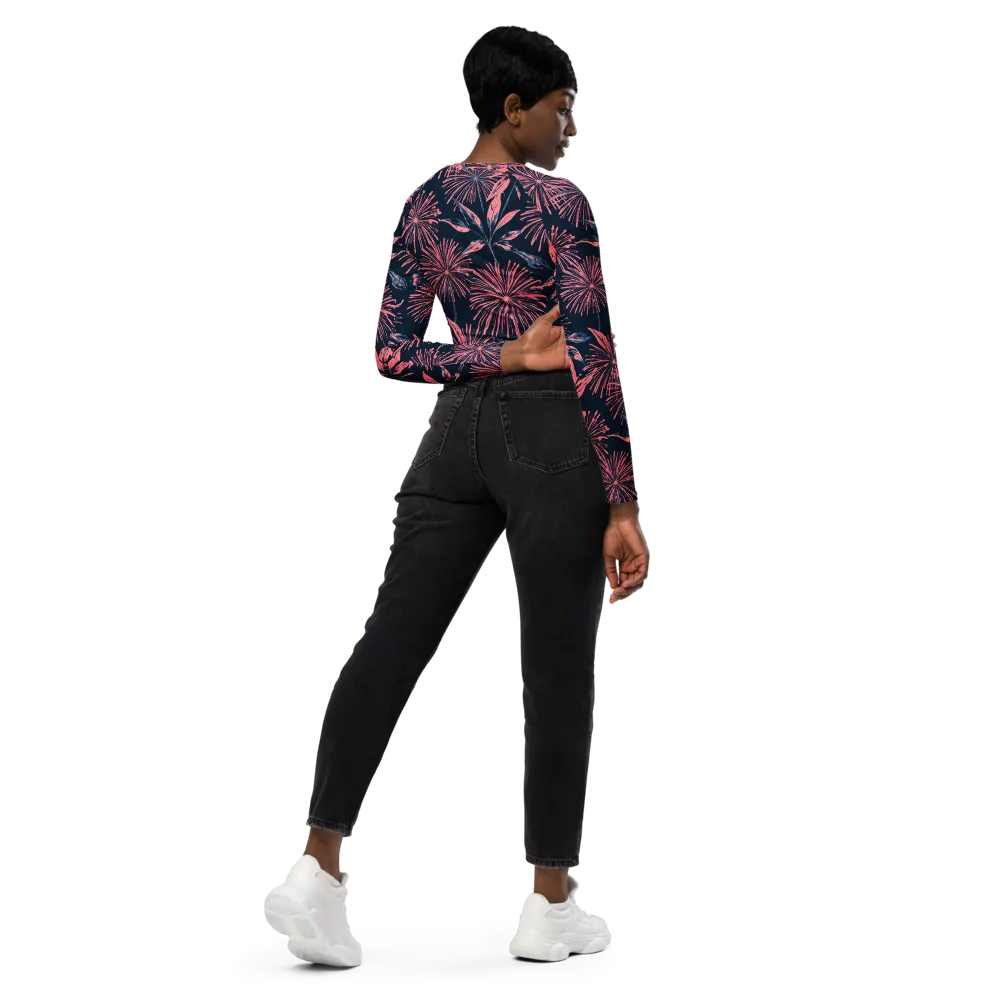 Midnight Firework on Long Sleeve Crop Top — Right Back