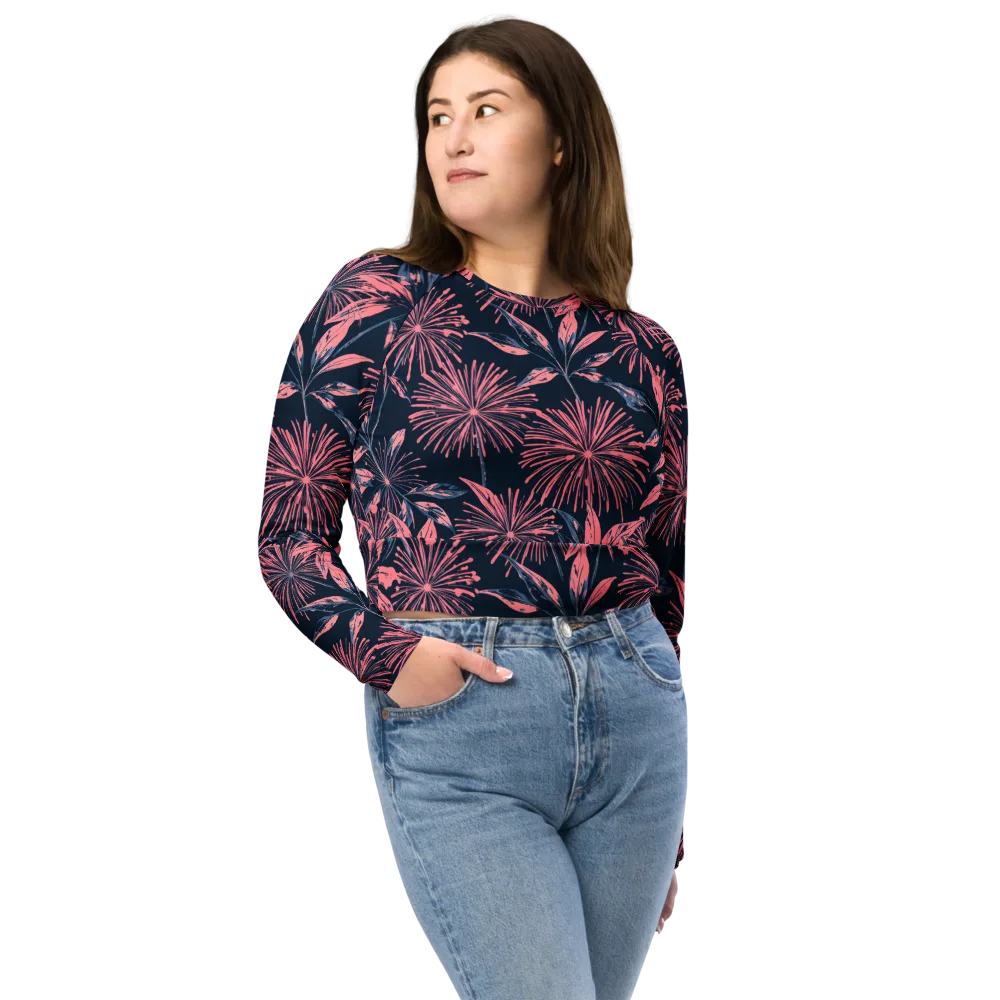 Midnight Firework on Long Sleeve Crop Top — Front